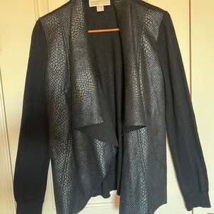 MICHAEL Michael Kors Black Faux Croc Embossed Drape Open Front Cardigan Jacket